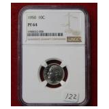 1950 Roosevelt Silver Dime NGC PF64