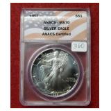 1992 Silver Eagle 1oz ANACS MS70
