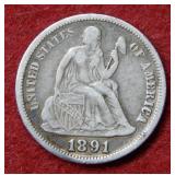 1891 S Seated Liberty Silver Dime
