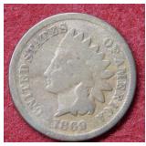 1869 Indian Head Cent - rotated die