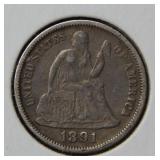 1891 Seated Liberty Silver Dime