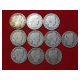 (10) Barber Silver Half Dollars back to 1890s