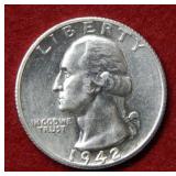 1942 S Washington Silver Quarter