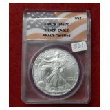2001 Silver Eagle 1oz ANACS MS70