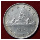 1937 Canada Silver Dollar Coin