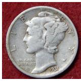 1931 D Mercury Silver Dime