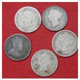 5 Canadian Silver Dimes back to 1870
