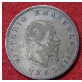 1863 Italy Silver Lira Coin
