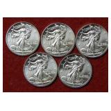 (5) 1/10oz Silver Walking Liberty Replica Rounds