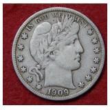 1909 S Barber Silver Half