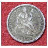 1875 Seated Liberty Dime Love Token