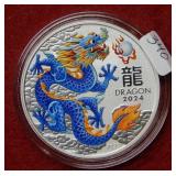 2024 Australia $1 Blue Dragon 1oz Silver Coin
