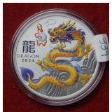 2024 Australia $1 Yellow Dragon 1oz Silver Coin