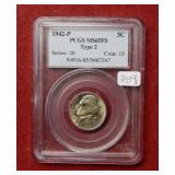 1942 P Jefferson Nickel Type 2 PCGS MS65 FS