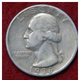 1936 D Washington Silver Quarter