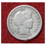 1907 O Barber Silver Dime