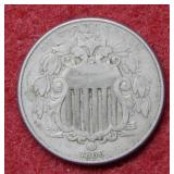 1866 Shield Nickel with rays - first year