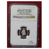 1861 Confederate Cent .999 Platinum NGC