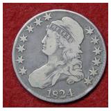1824 Bust Silver Half Dollar Coin