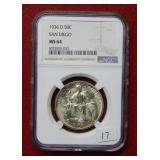 1936 D San Diego Silver Comm Half NGC MS64