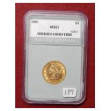 1881 US $5 Gold Coin