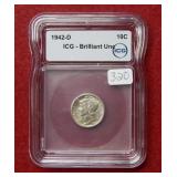 1942 D Mercury Silver Dime ICG BU