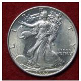 1937 Walking Liberty Silver Half Dollar Coin