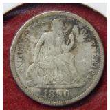 1890 Seated Liberty Dime with Liberty