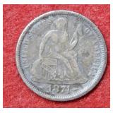 1874 Seated Liberty Silver Dime with arrows