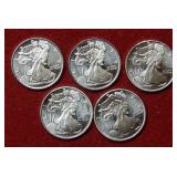(5) 1/10 oz .999 Silver Rounds - Silver Eagle Copy