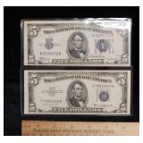 1934 A & 1953 B $5 Silver Certificates