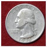 1936 D Washington Silver Quarter