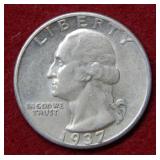 1937 D Washington Silver Quarter