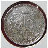 1906 Mexico 20 Centavos Coin