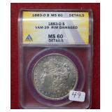 1883 O Morgan Silver Dollar ANACS MS60 Details