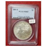 1881 S Morgan Silver Dollar PCGS MS63