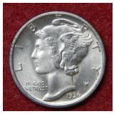 1936 S Mercury Silver Dime - full split bands