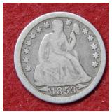 1853 Seated Liberty Silver Dime with arrows