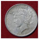 1922 D Peace Silver Dollar - high wire rim