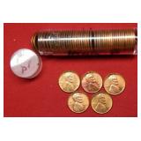 Roll of 1949 Lincoln Wheat Cents - BU