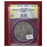 1901 Germany-Prussia 5M ANACS AU58 Details cleaned
