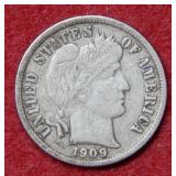 1909 O  Barber Silver Dime