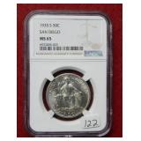 1935 S San Diego Silver Comm Half NGC MS65