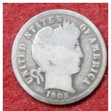 1905 O Micro O Barber Silver Dime