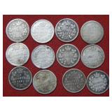 (12) Canada Silver 5 Cent Coins - early dates