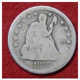 1858 O Seated Liberty Quarter- no motto