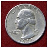 1938 S Washington Silver Quarter