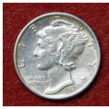 1937 S Mercury Silver Dime - full split bands