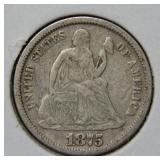 1875 Seated Liberty Silver Dime