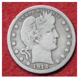 1914 S Barber Silver Quarter